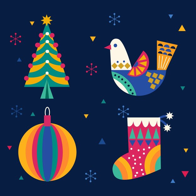 Colección de elementos navideños escandinavos planos