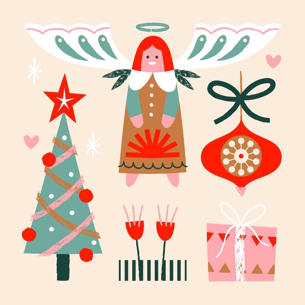 Colección de elementos navideños escandinavos planos