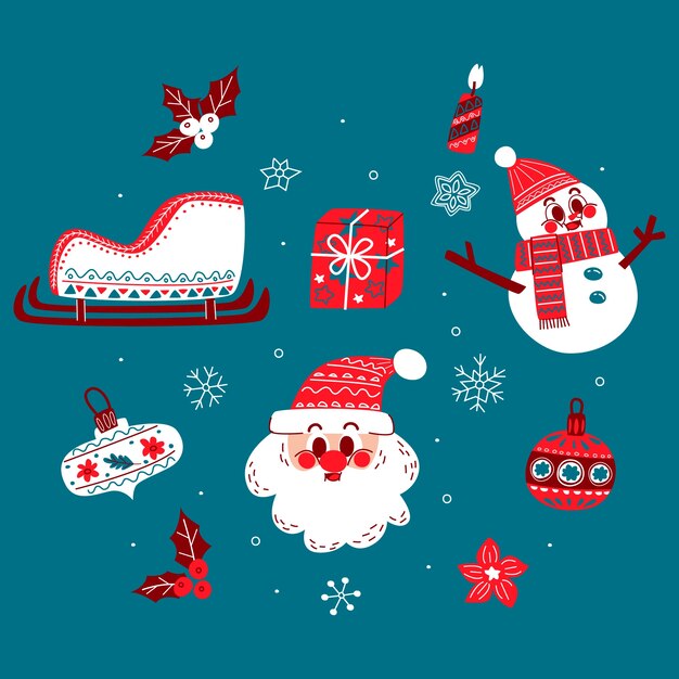 Colección de elementos navideños escandinavos planos