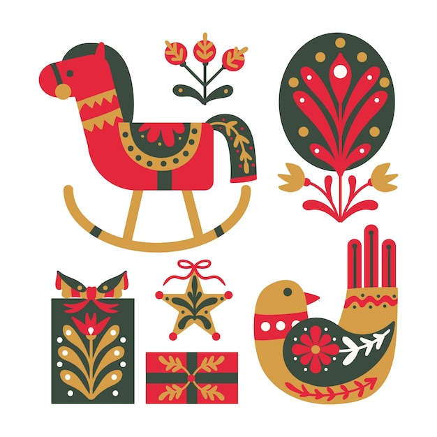 Colección de elementos navideños escandinavos planos