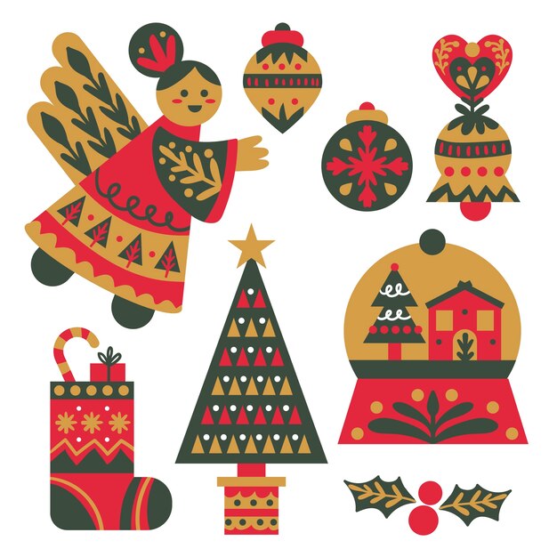 Colección de elementos navideños escandinavos planos