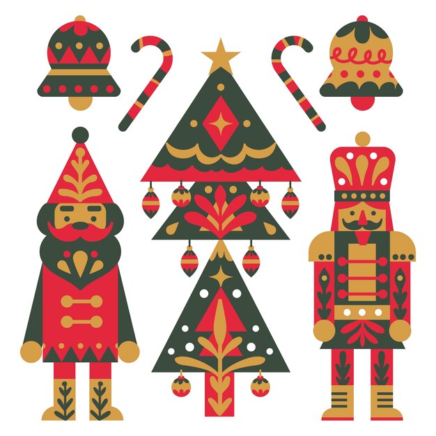 Colección de elementos navideños escandinavos planos