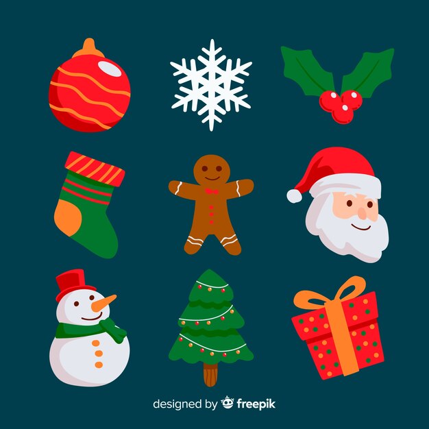 Colección de elementos navideños de estilo plano