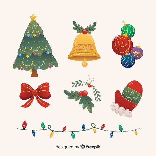 Colección de elementos navideños de estilo plano