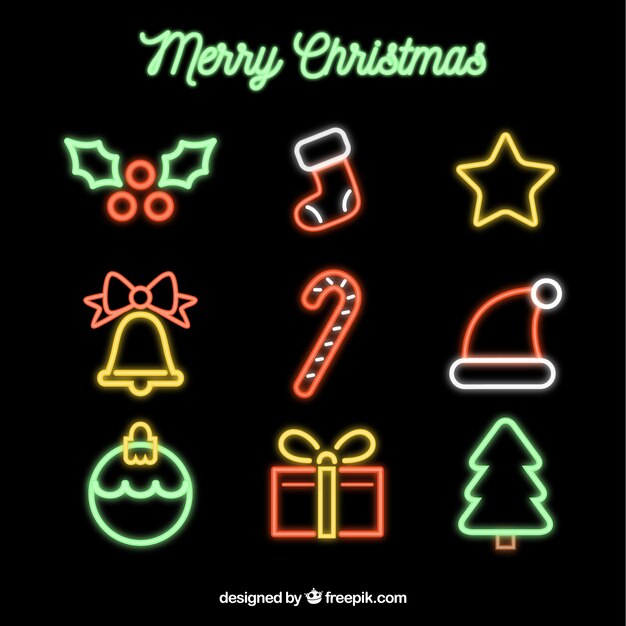 Colección de elementos navideños de neón