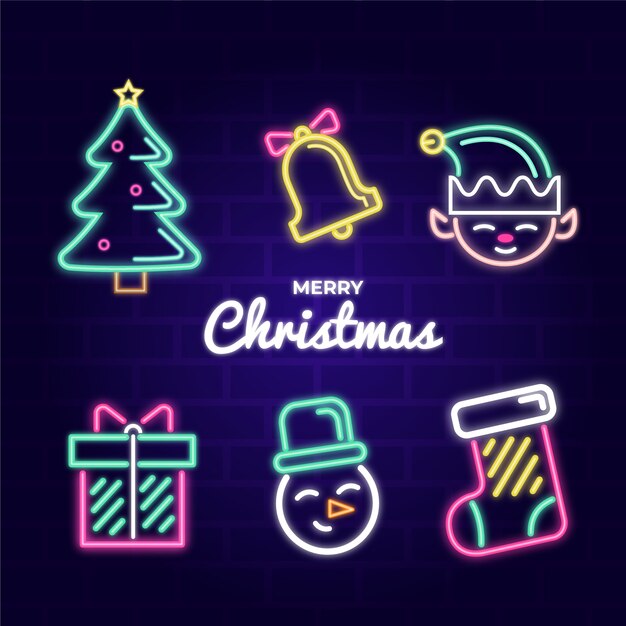 Colección de elementos navideños de neón