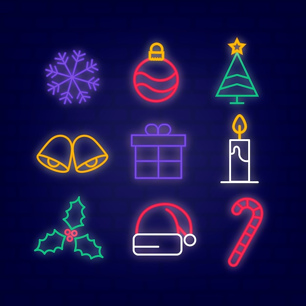 Colección de elementos navideños de neón