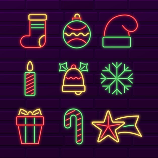 Colección de elementos navideños de neón