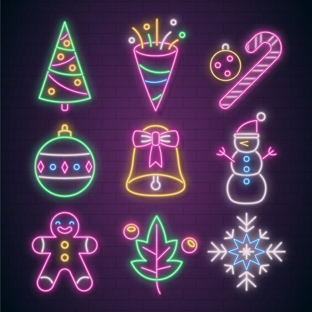 Colección de elementos navideños de neón