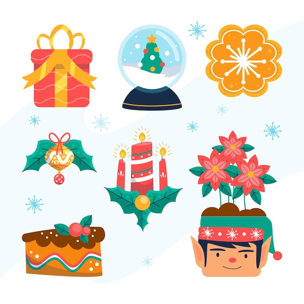 Vector gratuito colección elementos navideños planos dibujados a mano