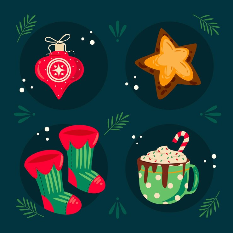 Vector gratuito colección elementos navideños planos dibujados a mano
