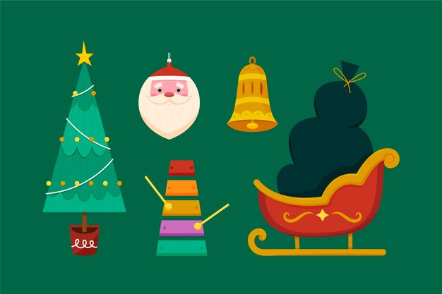 Colección elementos navideños planos dibujados a mano