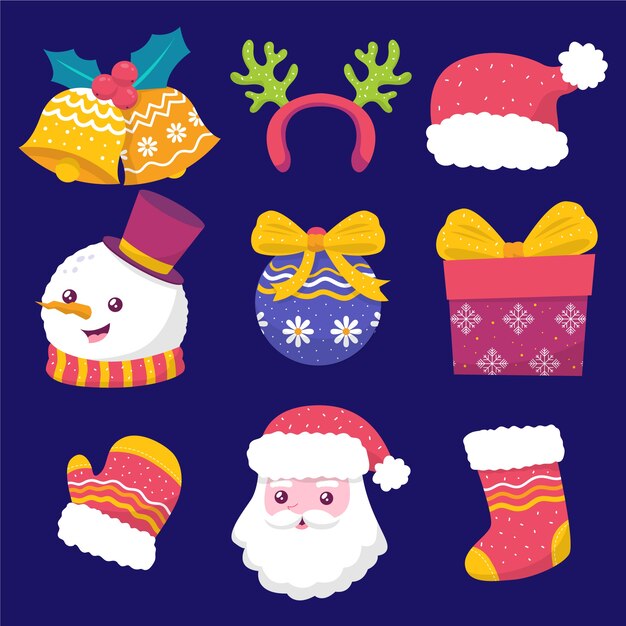 Colección elementos navideños planos dibujados a mano