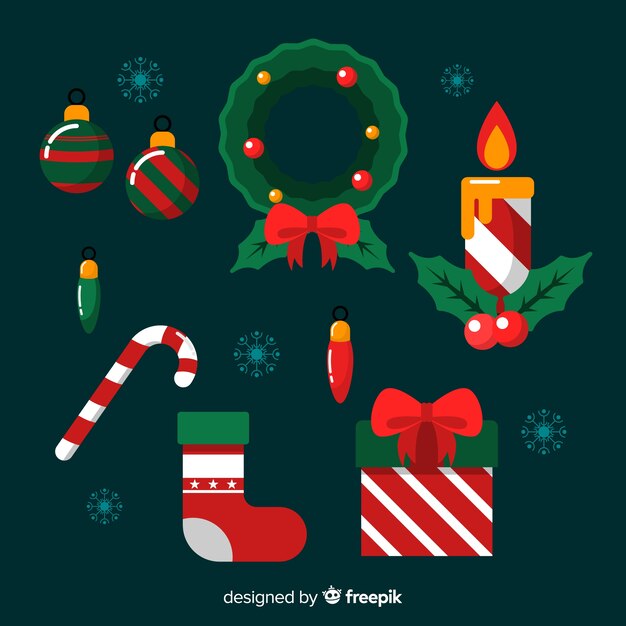 Colección de elementos navideños planos