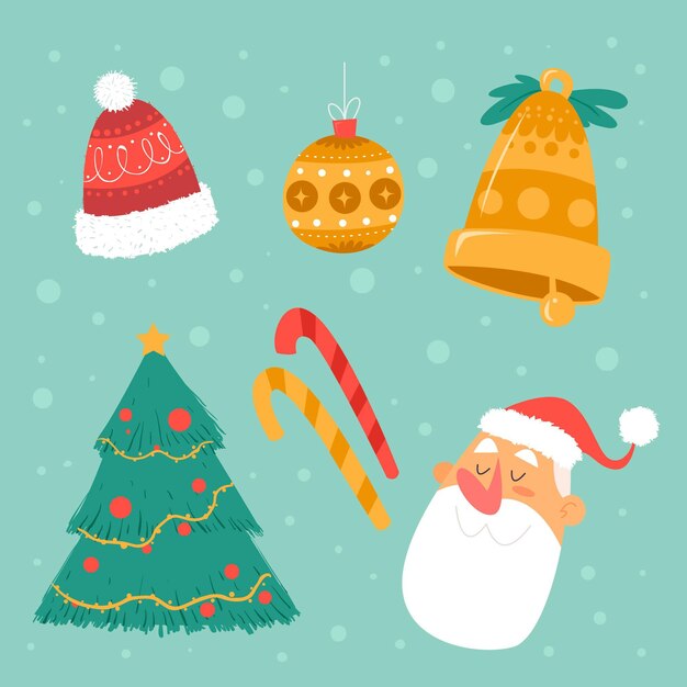 Colección de elementos navideños planos