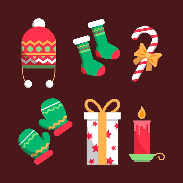 Colección de elementos navideños planos