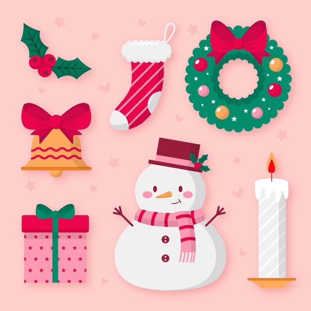 Colección de elementos navideños planos