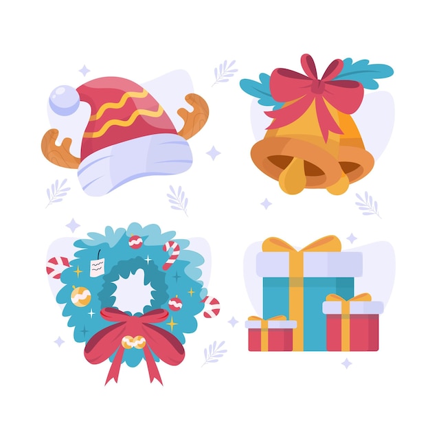 Vector gratuito colección de elementos navideños planos