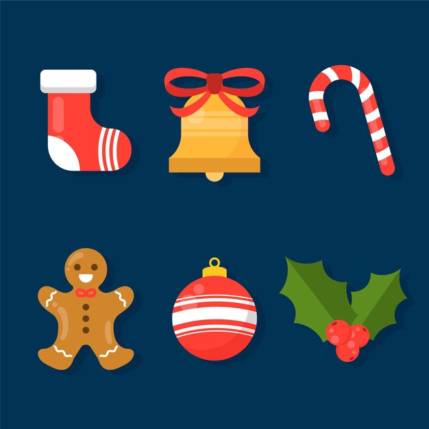 Colección de elementos navideños planos