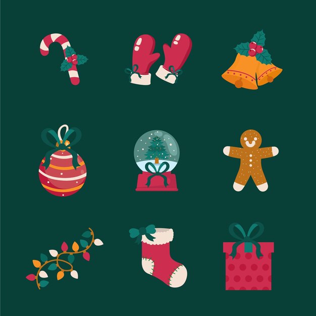 Colección de elementos navideños planos