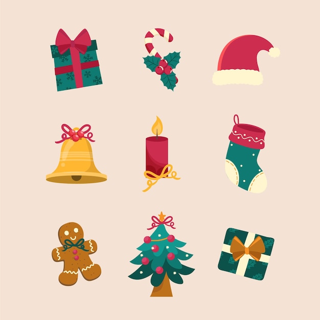 Colección de elementos navideños planos