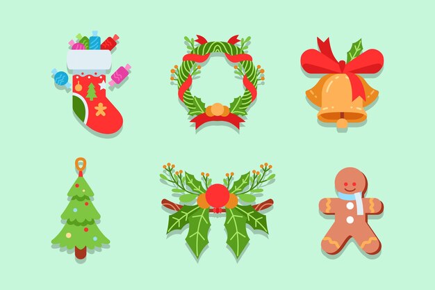 Colección de elementos navideños planos