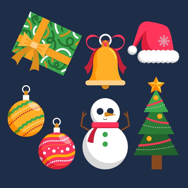 Colección de elementos navideños planos