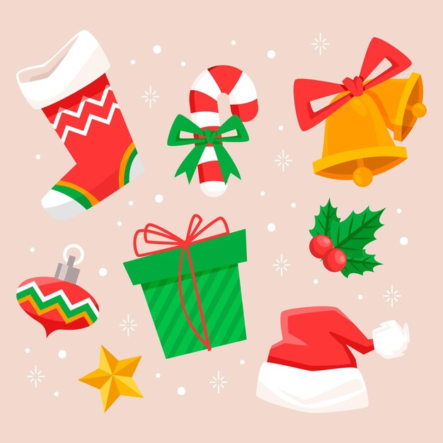 Colección de elementos navideños planos
