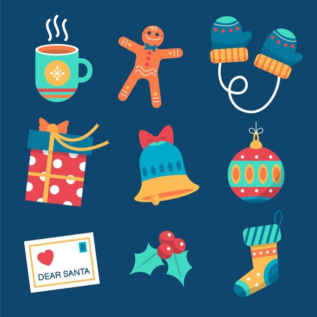Colección de elementos navideños planos