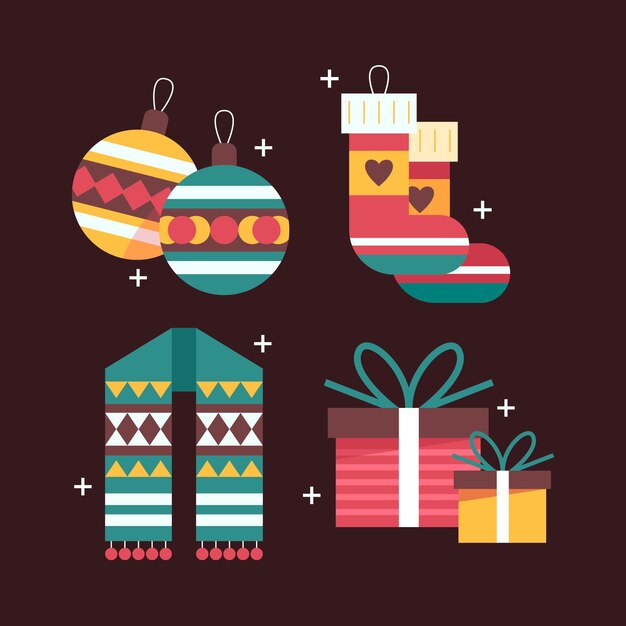Colección de elementos navideños planos