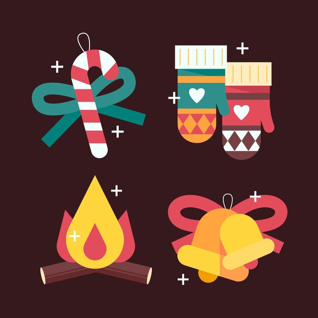 Colección de elementos navideños planos