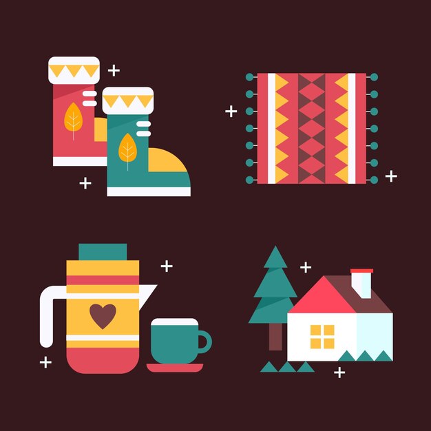 Colección de elementos navideños planos