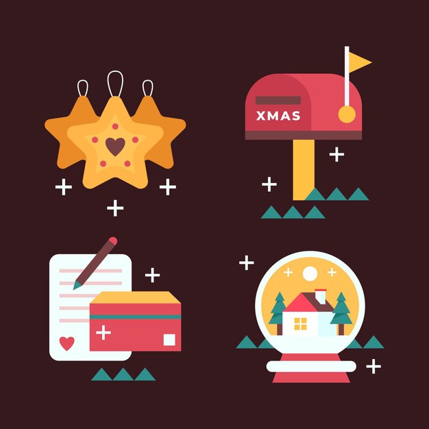 Colección de elementos navideños planos