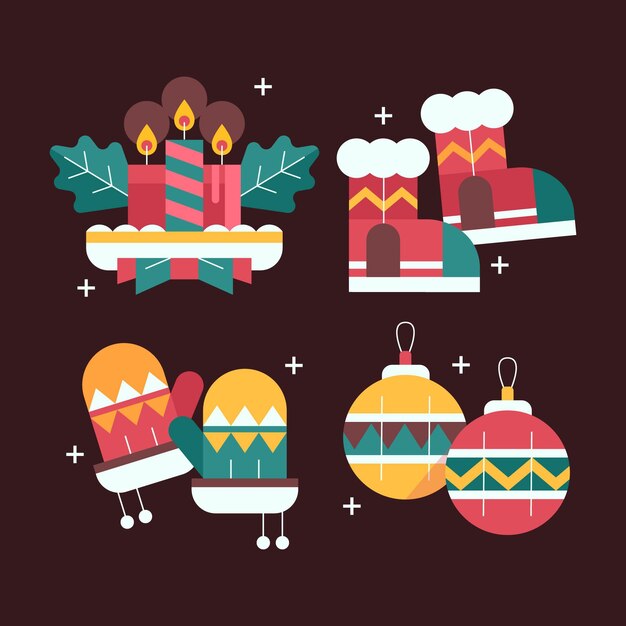 Colección de elementos navideños planos