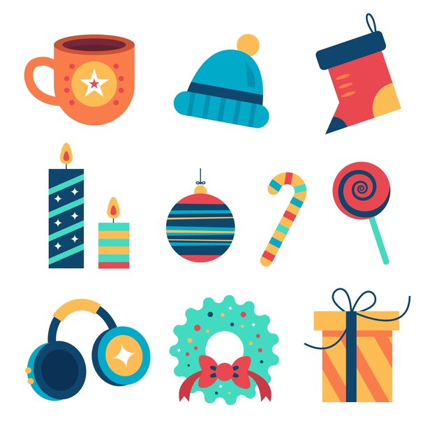 Colección de elementos navideños planos