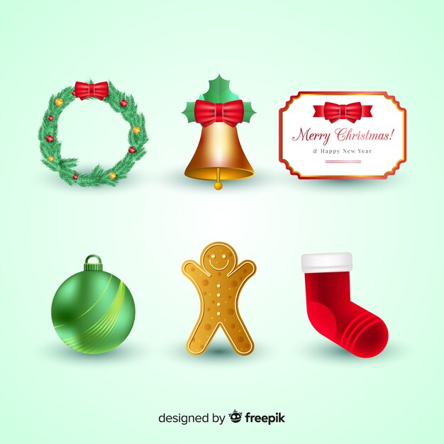 Colección de elementos navideños realistas