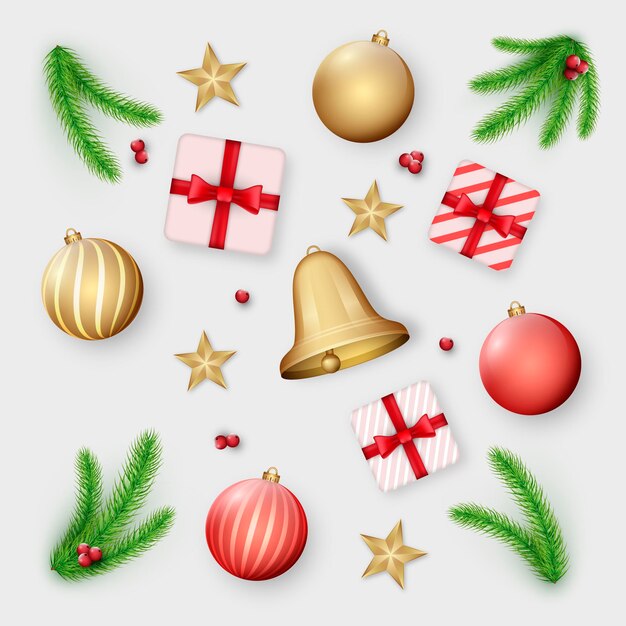 Colección de elementos navideños realistas