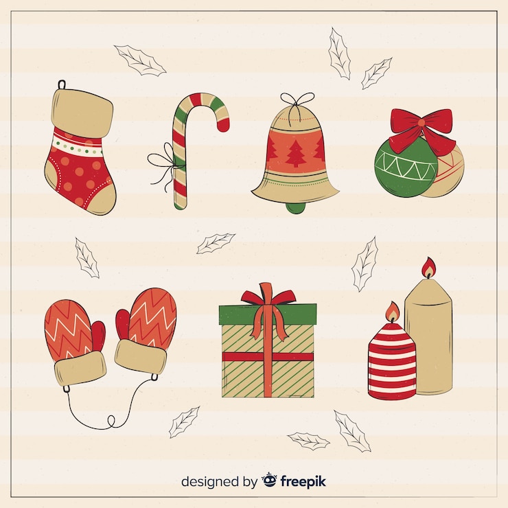 Vector gratuito colección de elementos navideños vintage