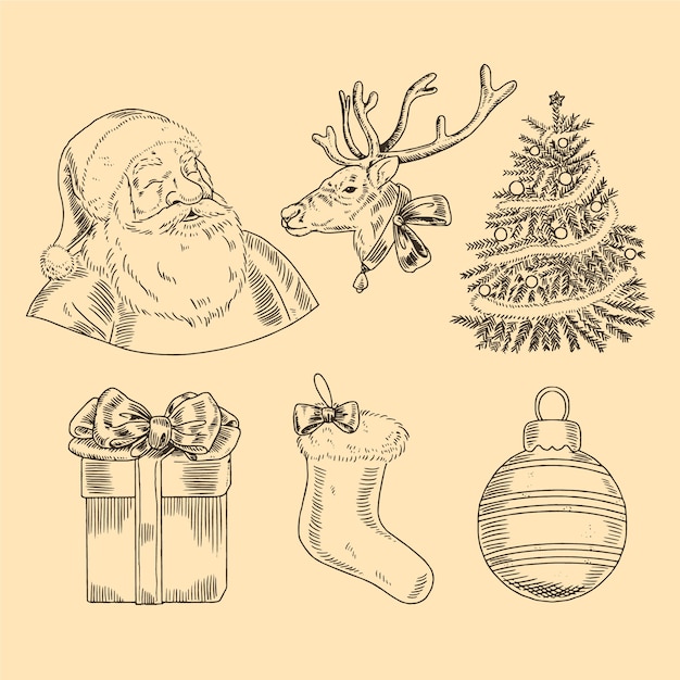 Colección de elementos navideños vintage