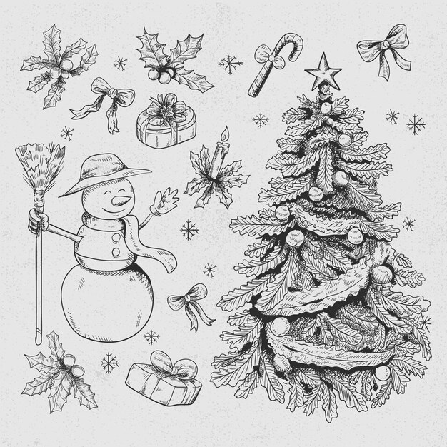 Colección de elementos navideños vintage