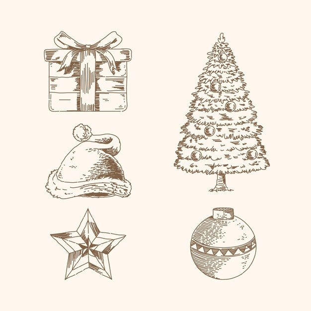 Colección de elementos navideños vintage