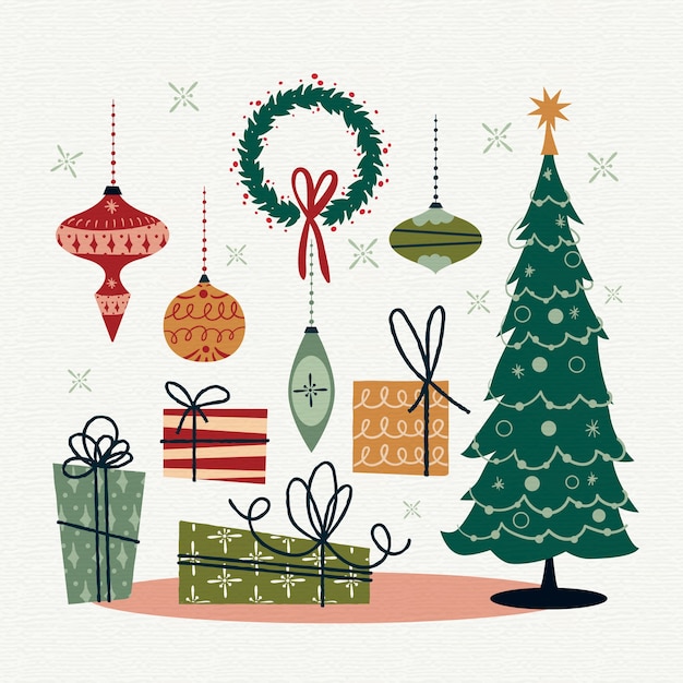 Colección de elementos navideños vintage