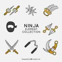 Vector gratuito colección de elementos de ninja dibujada a mano