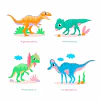 Vector gratuito colección de elementos de nombres de dinosaurios dibujados a mano