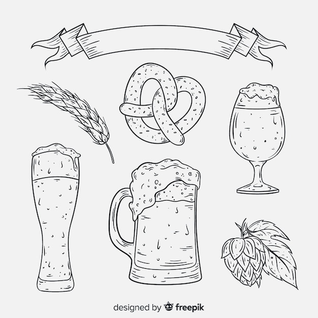 Vector gratuito colección de elementos de oktoberfest dibujados a mano