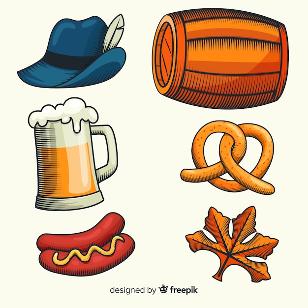 Colección de elementos de oktoberfest dibujados a mano