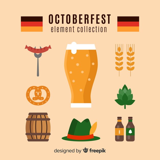 Colección de elementos de oktoberfest en diseño plano