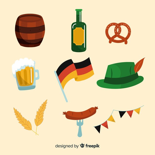 Colección de elementos de oktoberfest de diseño plano