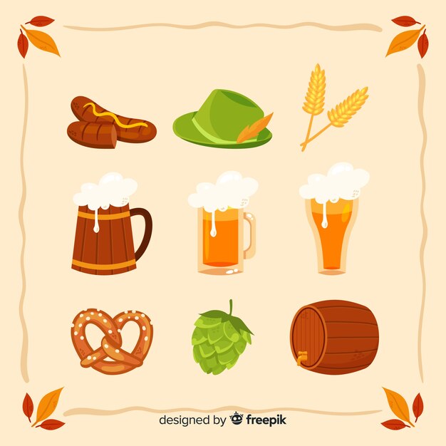Colección de elementos de oktoberfest de diseño plano