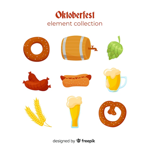 Colección de elementos de oktoberfest de diseño plano